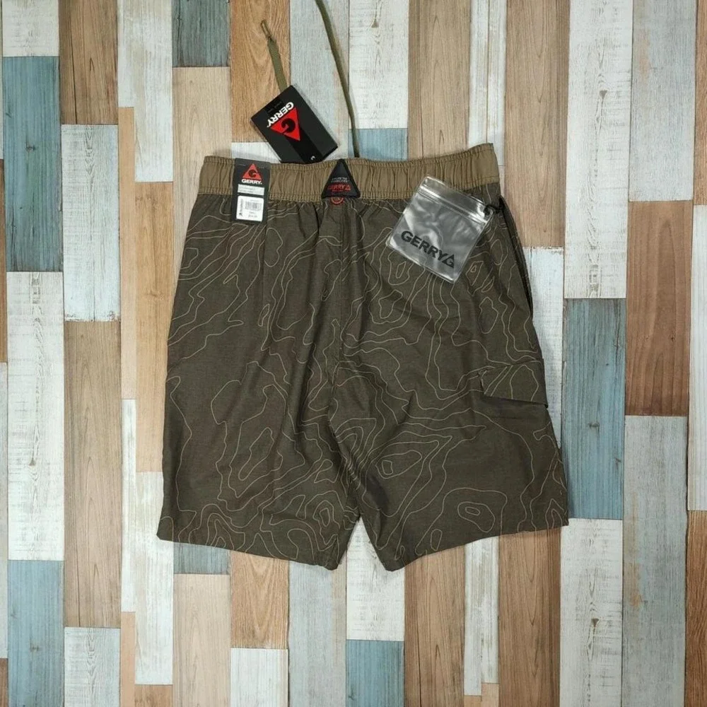 Gerry Mens Board Shorts‎ Olive Camo Topographic Swim Trunks Cargo Pocket Sm NEW